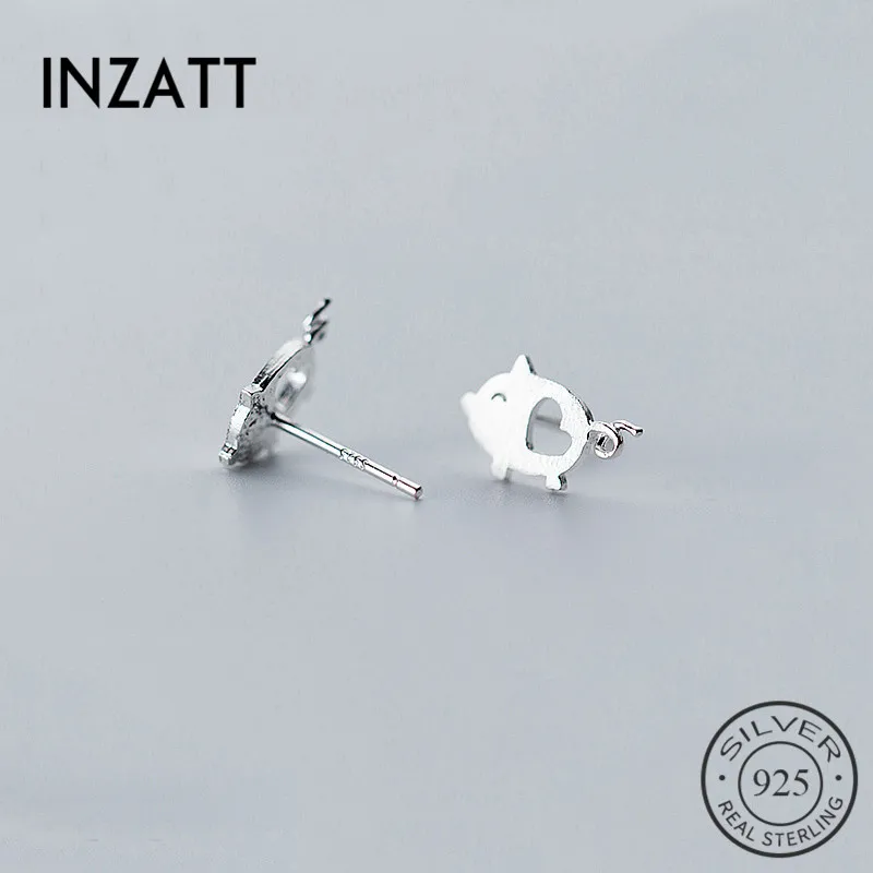 

INZATT Punk Real 925 Sterling Silver Tiny Pig Heart Stud Earrings For Women Birthday Party Prevent Allergy Fashion Jewelry Gift