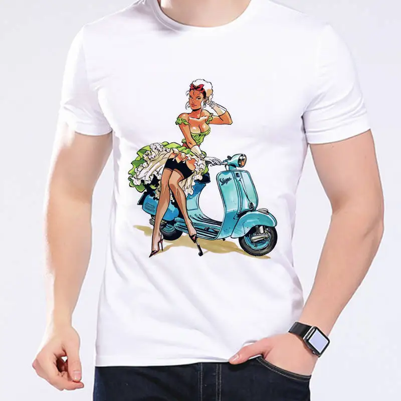2020 новый летний ретро мотоцикл Vespa футболка в стиле хип хоп сексуальная девушка