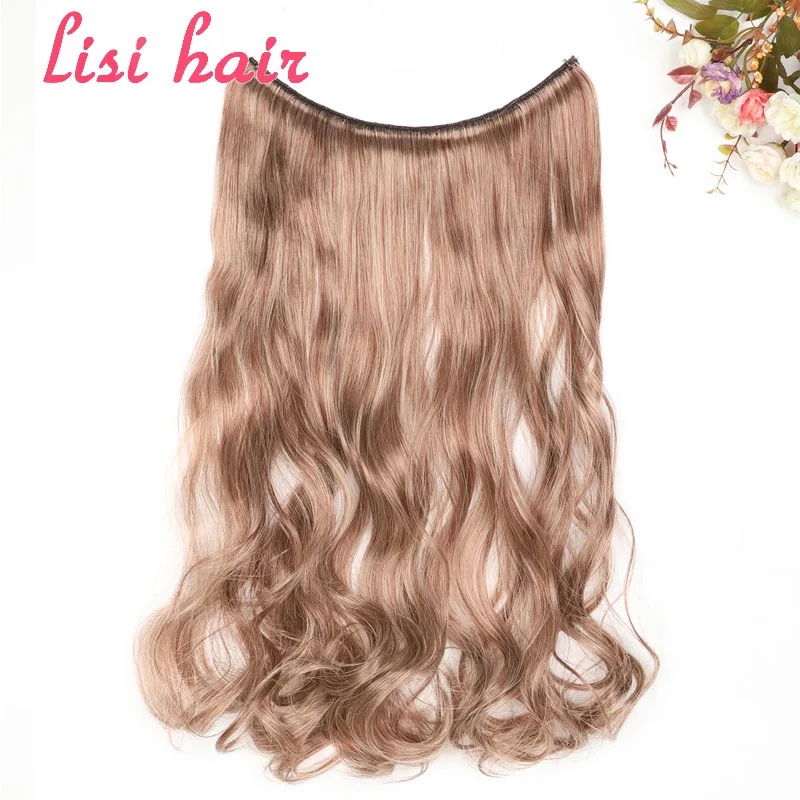 LISI волосы 24 дюйма женские рыбий линии волосы для наращивания коричневый блонд натуральные волнистые длинные с высокой температурой волокна синтетические волосы - Цвет: # 1B/Смешанный (Оливки/Павлиний Зеленый)