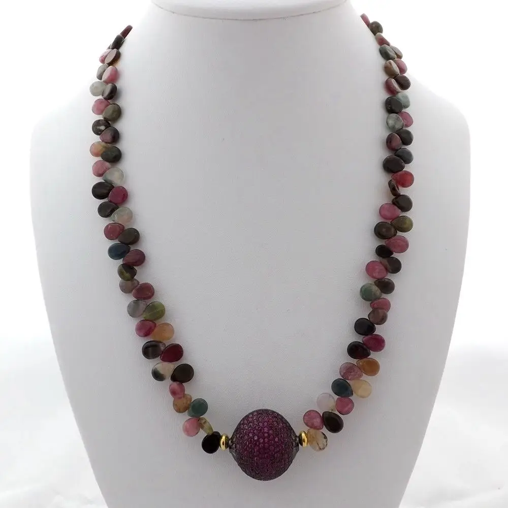 

Women's 19" Teardrop Tourmaline Necklace CZ Pave Pendant