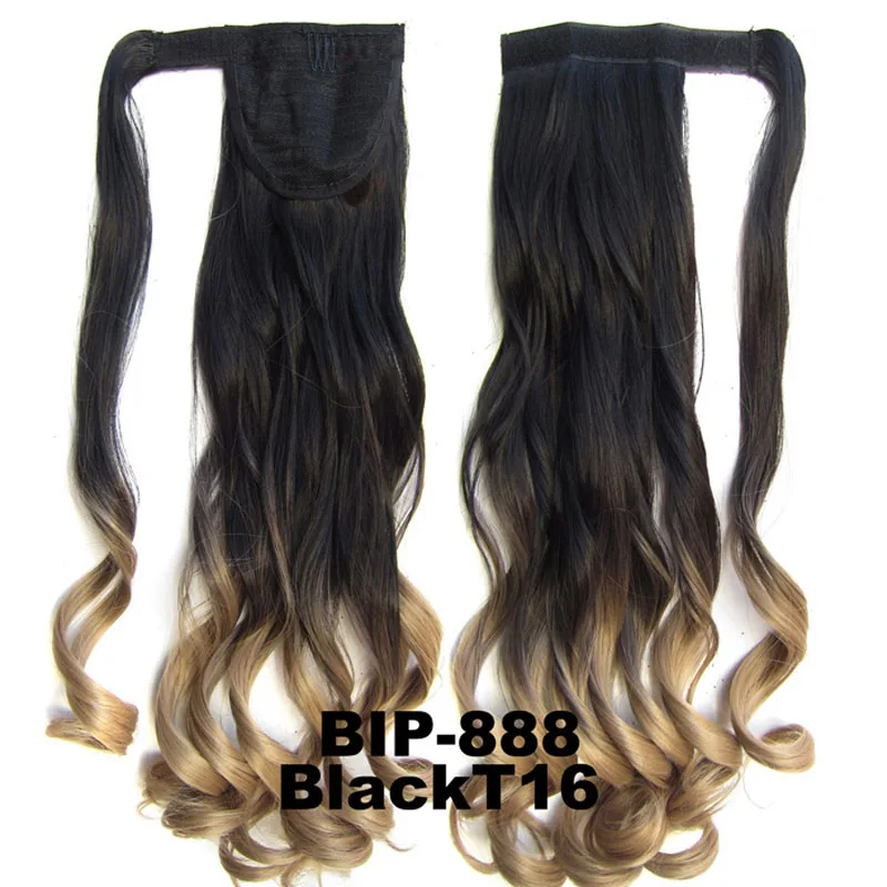 jeedou Ponytail Wavy Hair Black Color Wrap Around Ponytail Extensions Synthetic Hair Ribbon Trend Undone and Messy - Цвет: #30/25