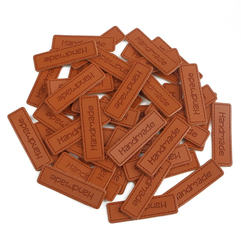 

50pcs/lot Hand Made PU Leather Labels Sew-on/Glue-on Tags For Handwork Gifts Leather Tags Handmade For Toy Shoes Garment Labels