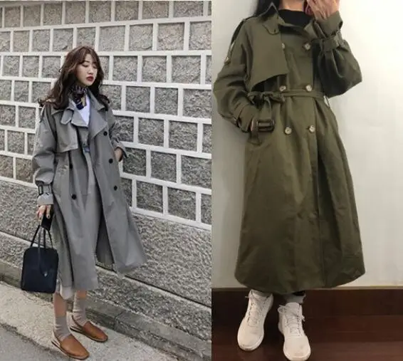 5 Colors spring casual loose cotton trench coat with sashes oversize double breasted vintage cloak overcoats windbreaker