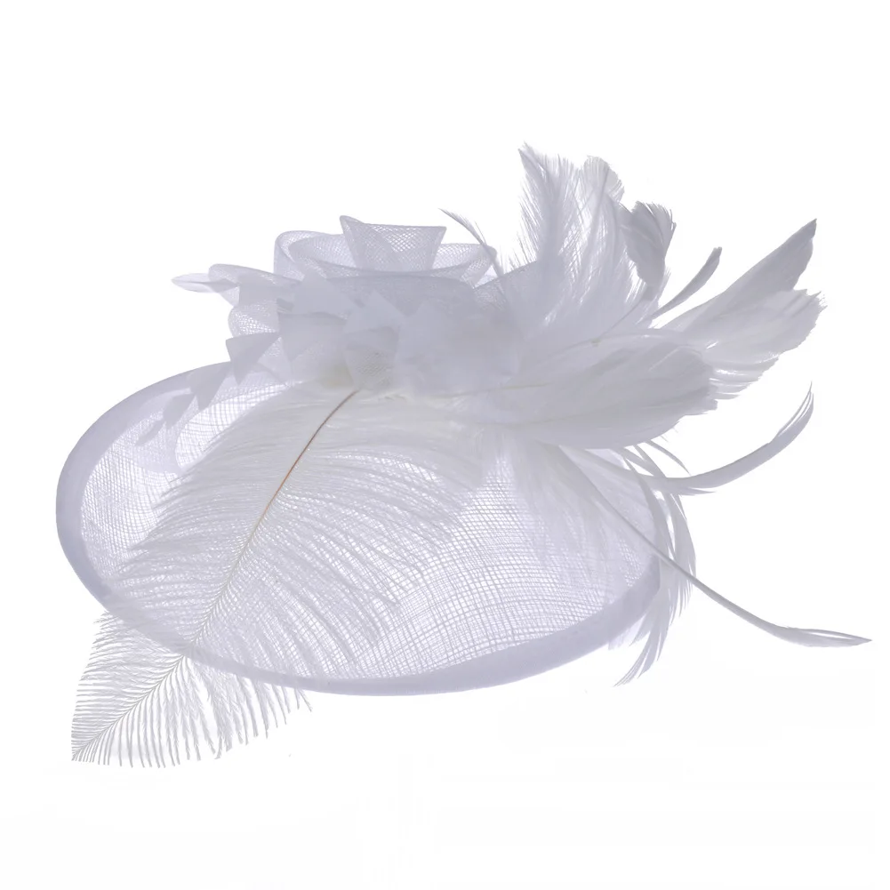 Banquet Party Fedoras Hat Women Ladies Day Royal Ascot Sinamay Fascinator Cap European American Bride Headdress Girls Hats H7108 - Color: White