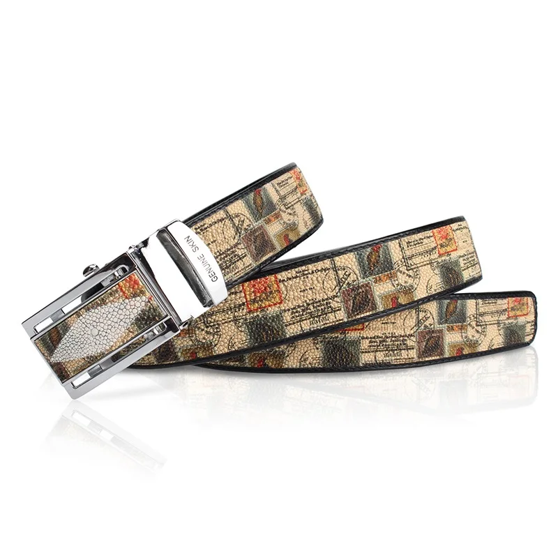 Unique Printing Designer Thailand Genuine Pearl Fish Skin Men's Belt