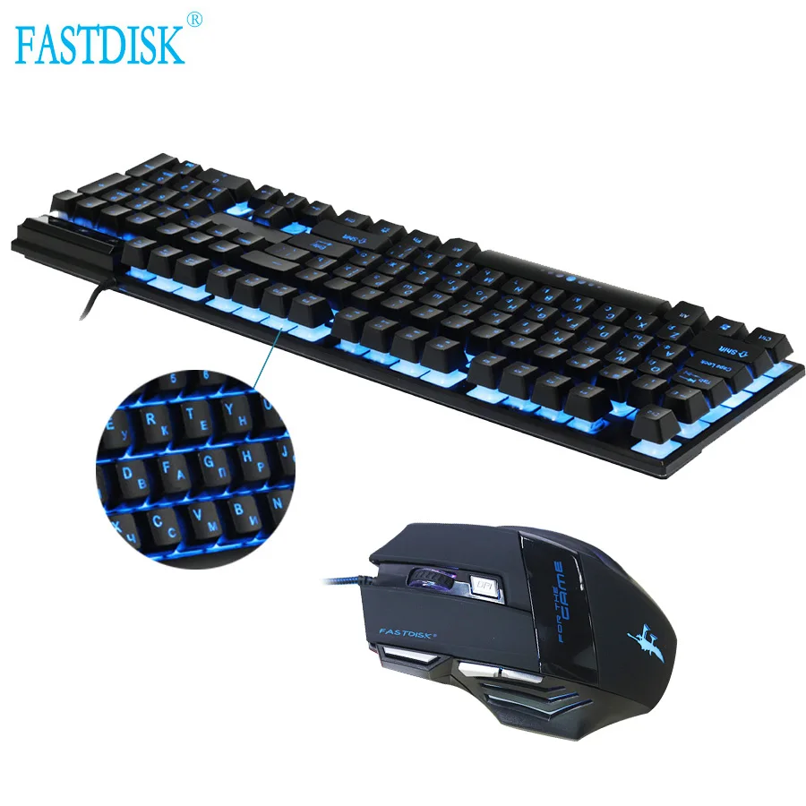 

FASTDISK Russian / English 3 Color Backlight Gaming Keyboard Teclado Gamer Floating LED Backlit USB Similar with game mouse