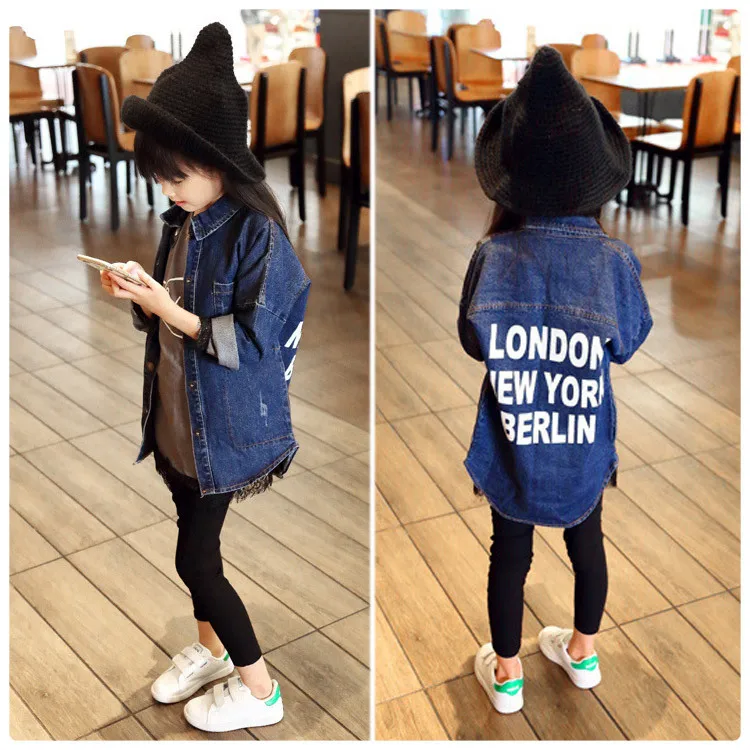 

Autumn 2018 New Korean Children's Clothing Boys and Girls Baby Letters Cowboy Long-style Coat Girls Top