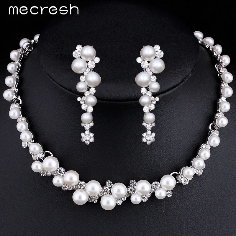 Mecresh Simulated Pearl Bridal Wedding Jewelry Sets Silver