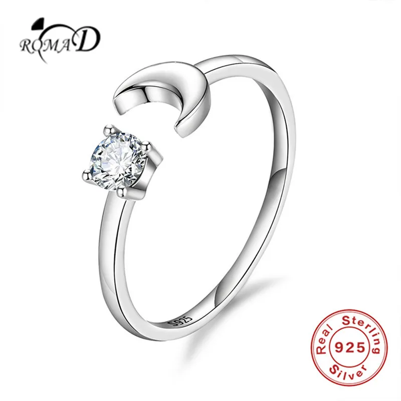 Romad 925 Sterling Rings for Women Silver Engagement Open Ring Trendy Romantic Zircon Fine Jewelry Minimalist Girl Gifts | Украшения и