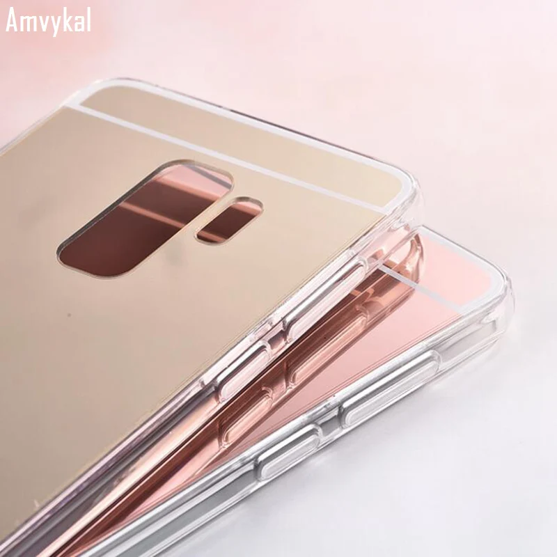 Amvykal для samsung S8 S9 S10 плюс S10e S7 Edge Note 9 8 iphone XR XS Max мягкий чехол для задней крышки из золотое покрытие Bling зеркальные телефонные чехлы