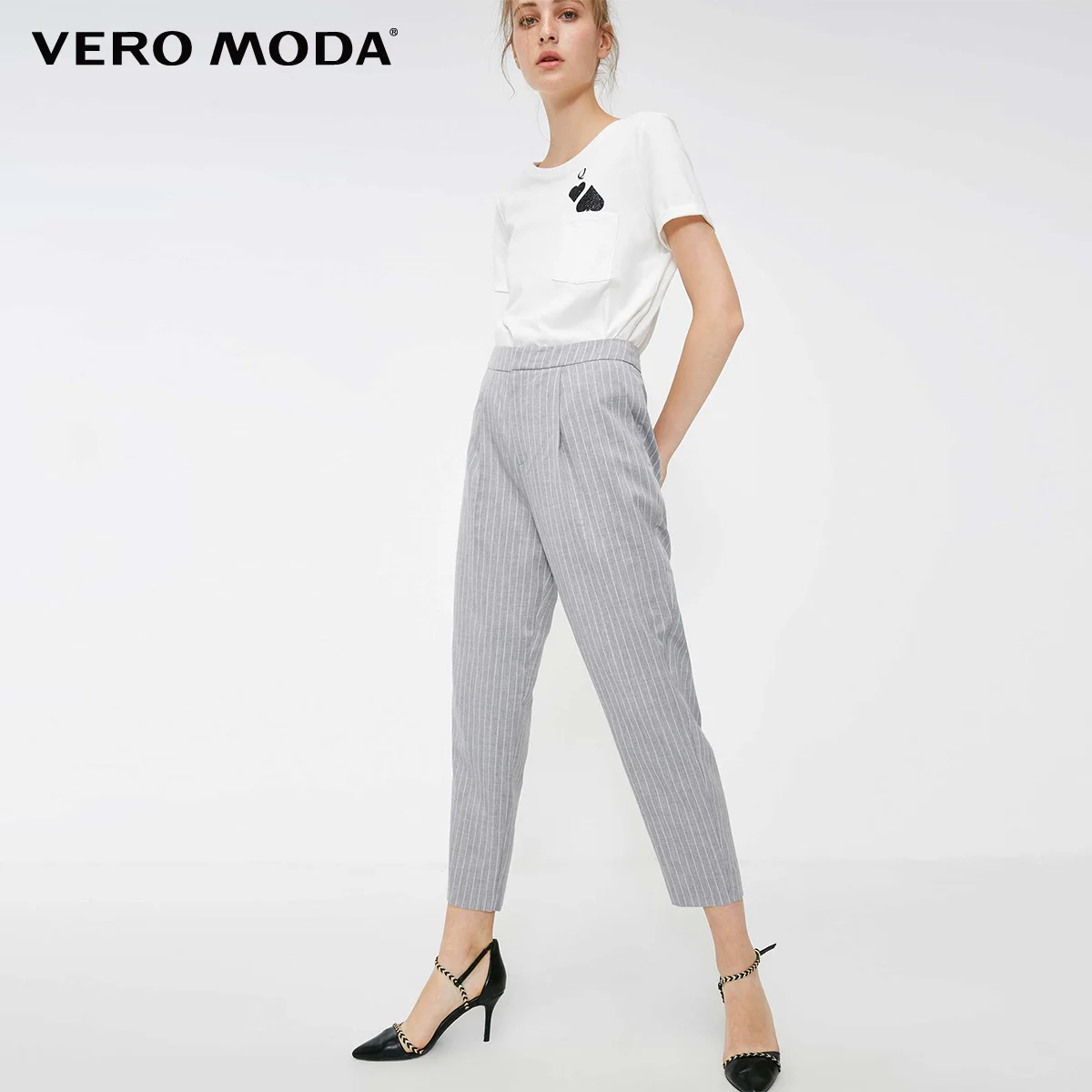 Vero Moda новые женские брюки женские OL Стиль Полосатый средней посадки повседневные укороченные брюки и капри | 318350517