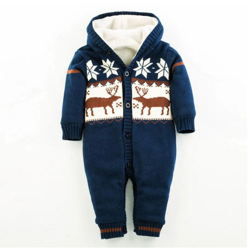 

Baby Rompers Winter Thicken Climbing Clothes Newborn Boy Girl Romper Knitted Sweater Christmas Hooded Outwear Jumpsuit
