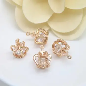 

2PCS 11x15MM 24K Champagne Gold Color Plated Brass with Zircon Crown Charms Pendants High Quality Jewelry Accessories