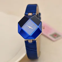 Mode Coréenne Marque KEZZI Femmes Rhombic Cristaux Montres Noble Bleu En Cuir Robe Horloge À Quartz Analogique Montres Irrégulière NW2870