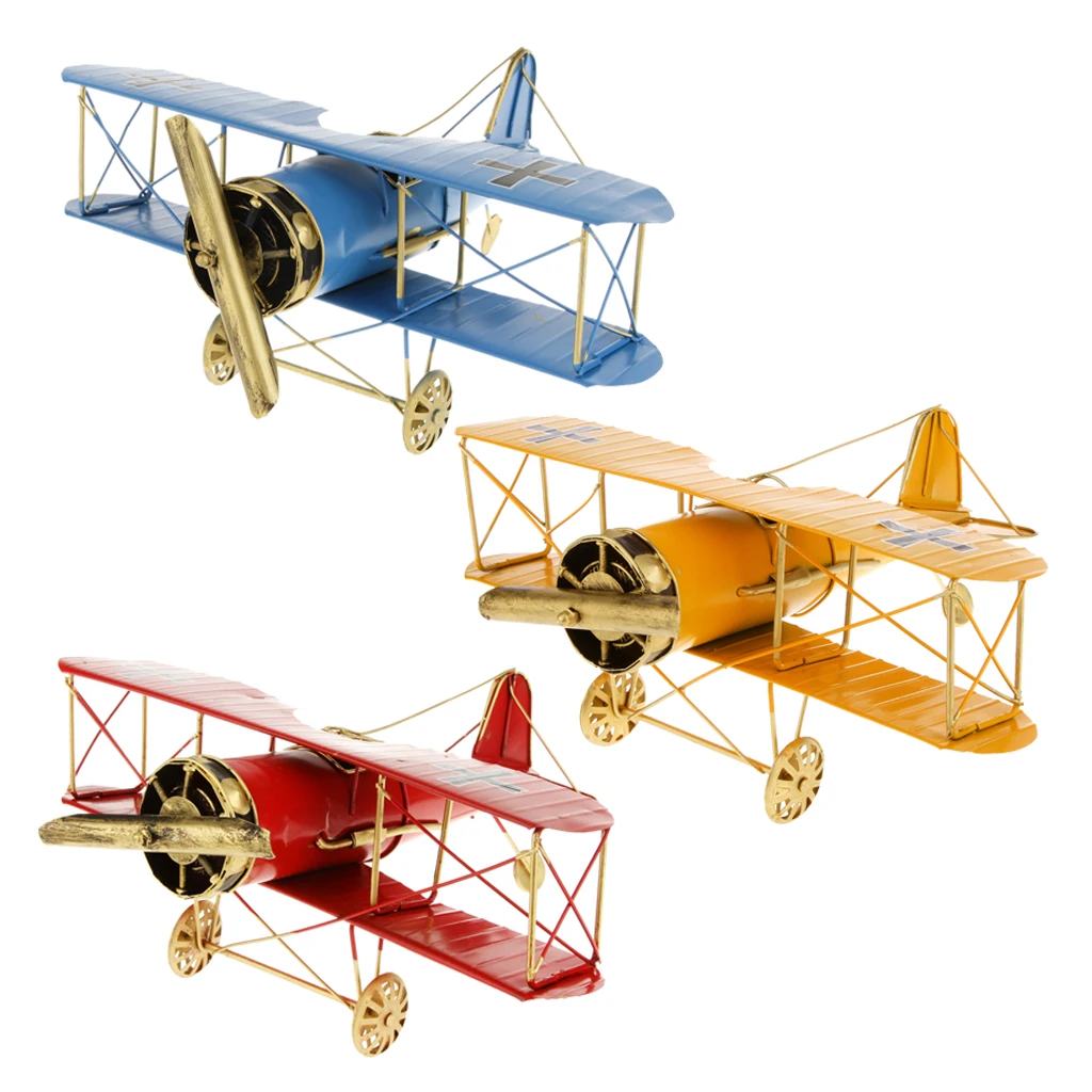Vintage Metal Airplane Model Biplane   Aircraft Home Decor Kids Toys
