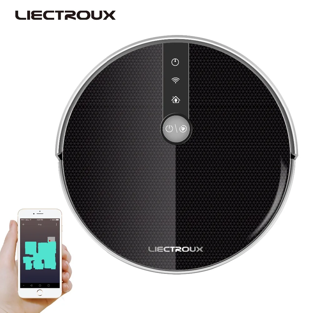 2019 new LIECTROUX Robotic Vacuum Cleaner C30B, Navigation,Memory, Map,Wet&WiFi, remote from phone,3000Pa Suction,water tank