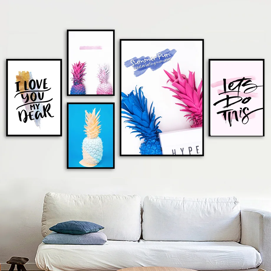 Красочные ананас абстрактные фрукты цитаты Wall Art Холст Картина Nordic Плакаты и