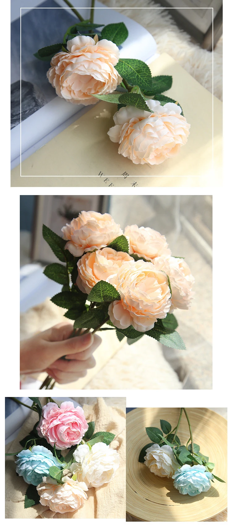 Artificial Flowers Peony Bouquet for Wedding Decoration 5 Heads Peonies Fake Flowers Home Decor Silk Hydrangeas Cheap Flower (7)
