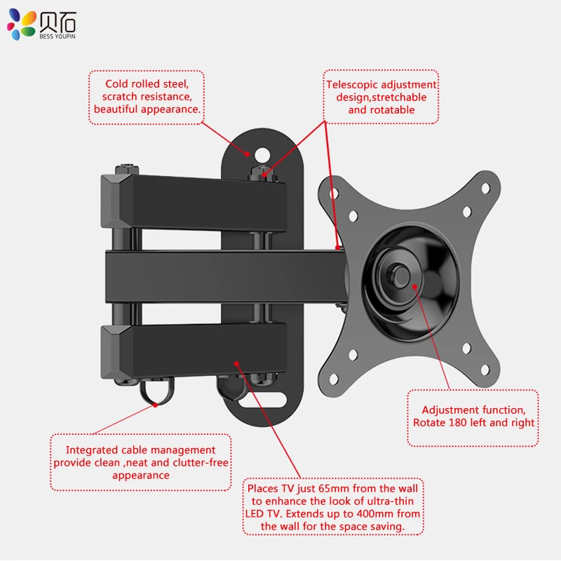 ТВ настенное крепление для 14-3" светодиодный плазменный плоский ТВ монитор VESA 200x200 с поворотным шарниром с полным движением шарнирный удлинитель
