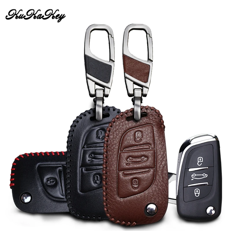 

KUKAKEY Leather Car Key Case Cover For Citroen C2 C3 C4 C5 C4l Xsara Picasso Berlingo Holder Car Protection Shell Accessories