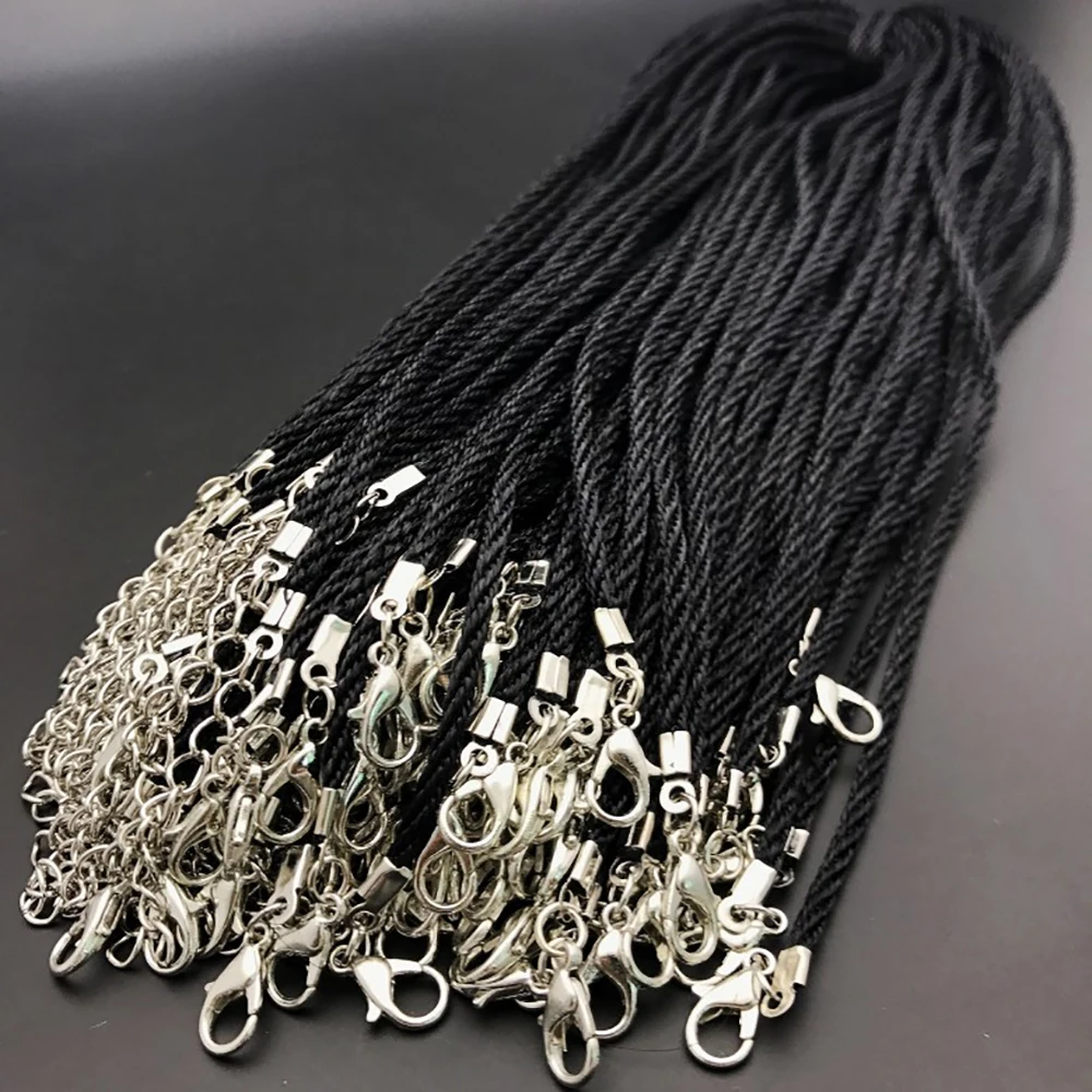 Black Leather Braided Rope Braid Necklace Cords With Lobster Clasp For