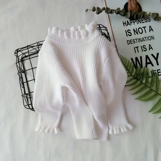 От 1 до 5 лет свитер для девочек мягкий хлопковый вязаный пуловер с длинными рукавами осенне-зимние детские свитера с оборками RT144 - Цвет: beige
