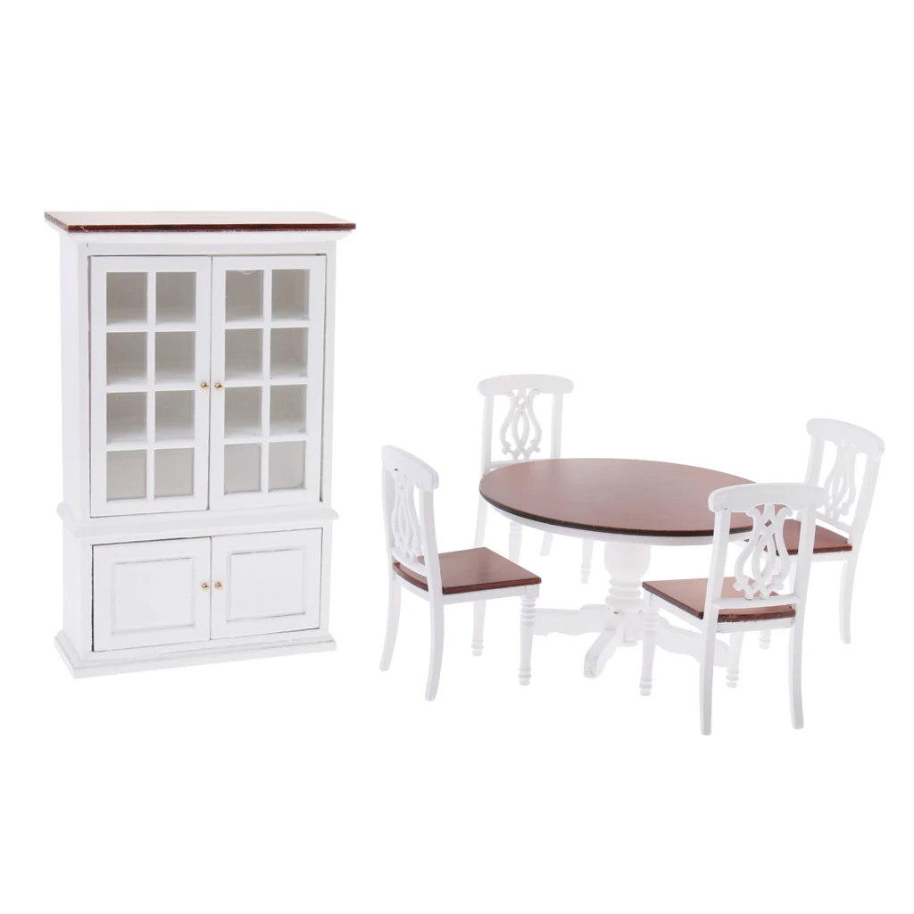 

1:12 Scale Table Chairs Cupboard Furniture Set Dollhouse Dining Room Decor