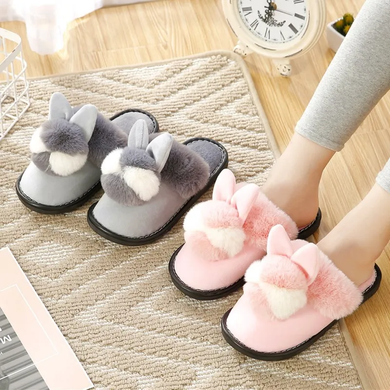 

STRAVEL Women Cotton Slippers Indoor Rabbit Slippers Female Cotton Sheep Lovers Home Slippers Indoor Plush Size House Shoes