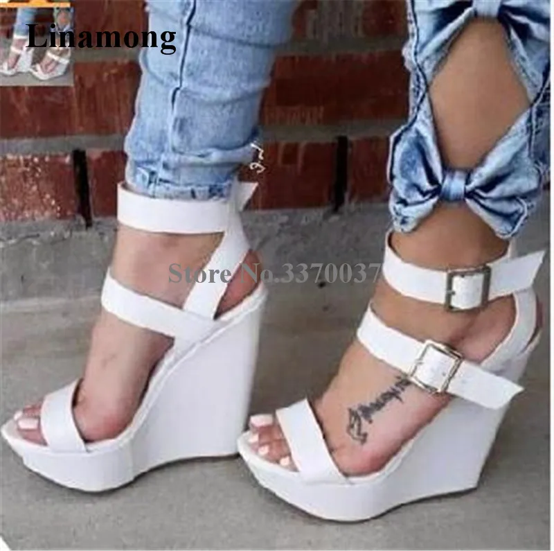 

Summer New Fashion Women Open Toe High Platform Wedge Sandals Ankle Straps Buckles Height Increased Wedge Sandals