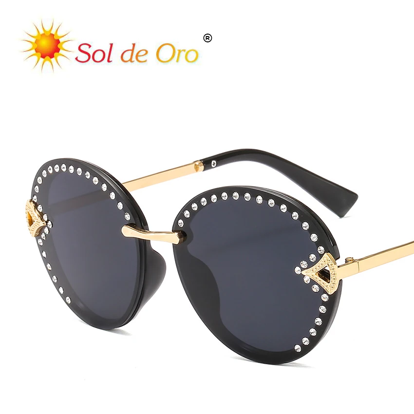 SOL DE ORO Для женщин без оправы Солнцезащитные очки с бриллиантами личность петля очки Высокое разрешение морские линзы очки UV400 защиты
