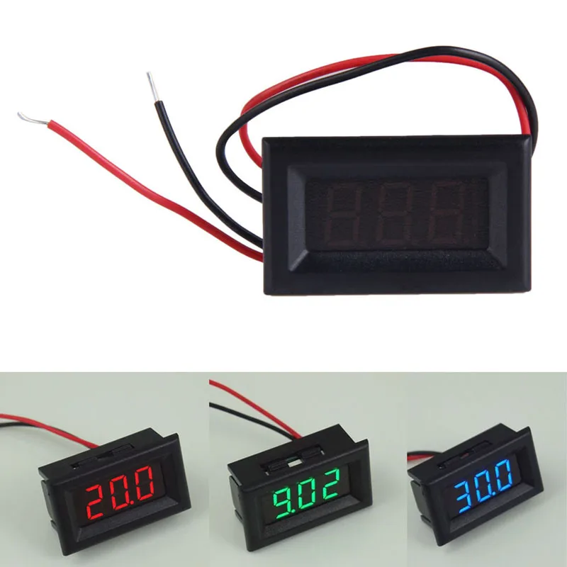 Мини два провода DC2.5 30V Цифровой вольтметр Красный Синий Зеленый светодиодный