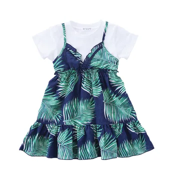 

Girls Dress Children Clothing 2018 New Summer Costumes for Little Girl Cute Fake Two Pieces Starp Dress Princess Beach Dress