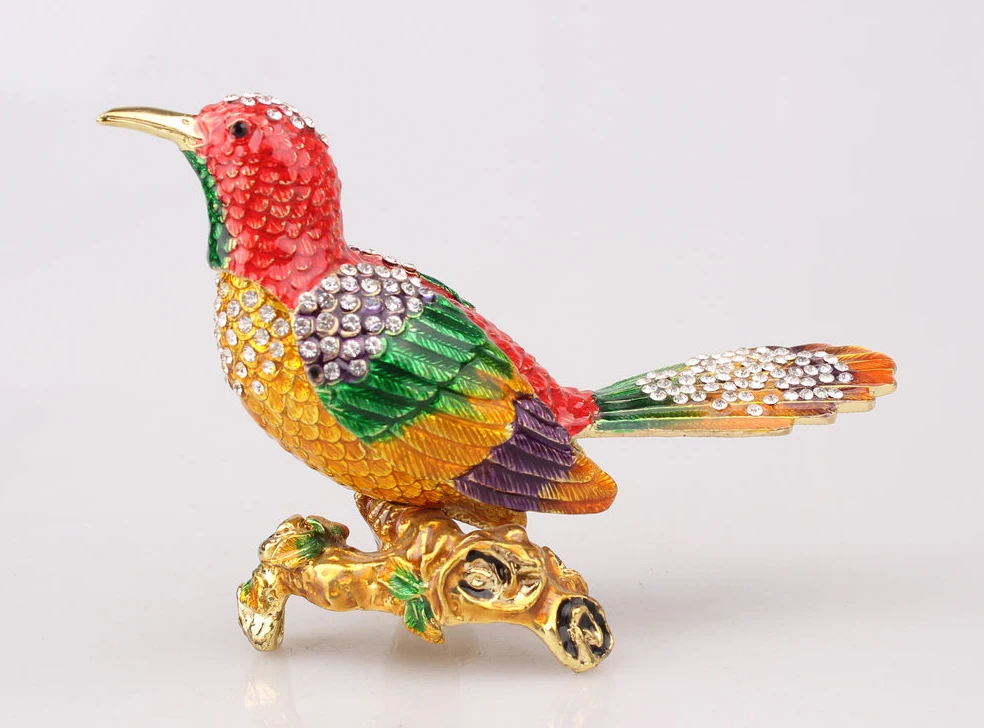 Vintage Style Hand Painted Bird Faberge Rhinestone Jewerly Trinket Box  Bird Jewelry Trinket Keepsake