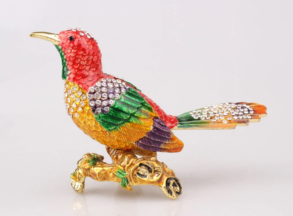 Parrot animal figure pillbox jewelry box Faberge tin 