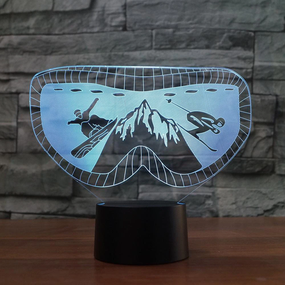 

7 Colors Changing 3D Ski Goggles Moulding Night Light Snowboarding Desk Lamp Led Acrylic Light Fixture Gifts Baby Bedroom Decor