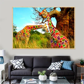 Preise Wand Kunst Farbige Afrika Giraffe Malerei Auf Leinwand Drucke Tiere Wand Bilder Für Wohnzimmer Cuadros Decoracion Salon