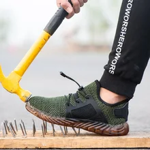 Мужские рабочие защитные ботинки; коллекция года; уличная защитная обувь со стальным носком в стиле милитари; мужские ботинки с защитой от проколов; мужские защитные кроссовки