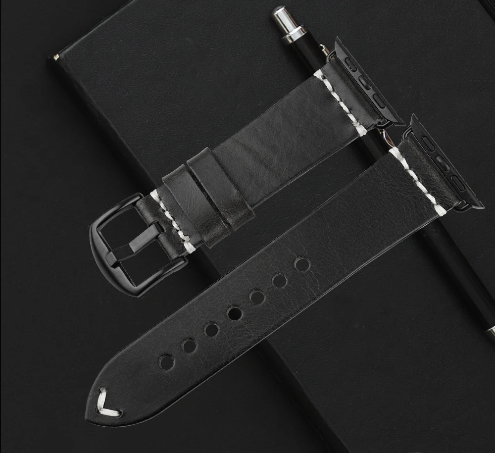 Maikes Новое поступление Пояса из натуральной кожи часы ремешок для Apple Watch на 42 мм 38 мм серии 3/2/1 черный iwatch браслет ремешок