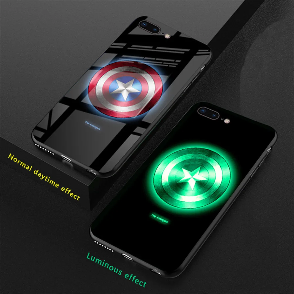 الفاخرة للصدمات مضيئة الزجاج المقسى حقيبة لهاتف أي فون 8 7 6 6 s زائد XS ماكس XR 10 أعجوبة باتمان السم غطاء الرجل العنكبوت كوكه