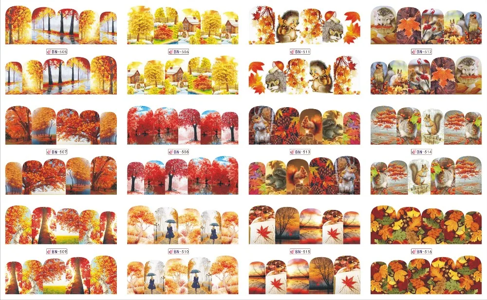 

UPRETTEGO 12 PACKS / LOT NAIL ART BEAUTY WATER DECAL SLIDER NAIL AUTUMN SEASON LEAVES MAPLE RED LEAF FALL VIEW BN505-516