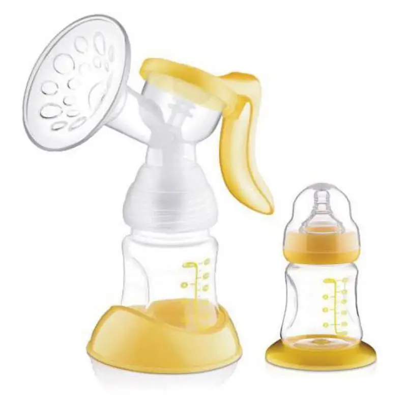Manual Breast Pump Feeding Pump Baby Milk Silicon PP Material BPA Free With Milk Bottle Yellow