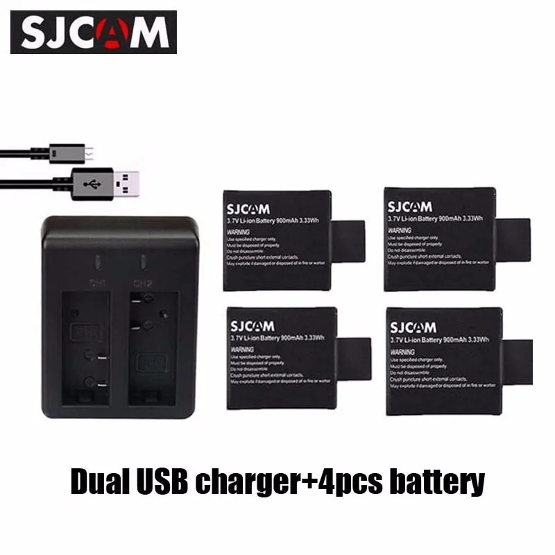 SJCAM Daul Charger and Standard 3 7V 900mAh font b Li ion b font Replacement font