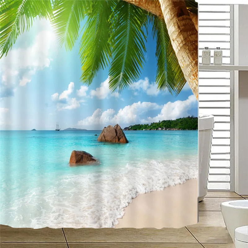 

Coconut Shower Curtain Waterproof Polyester Fabric Bath Curtain For Bathroom Decoration 12pcs Plastic Hooks drop shipping AP17G