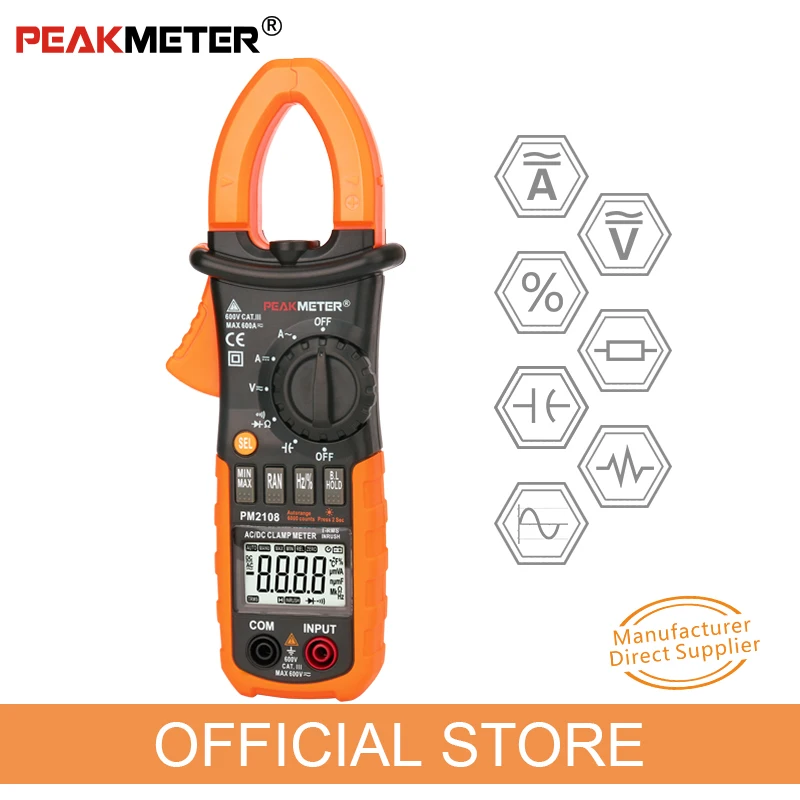 Цифровой мини зажим PEAKMETER PM2108 6600 отсчетов переменный/постоянный ток истинное