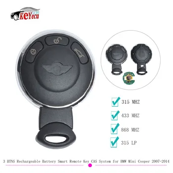 

KEYECU 3BTN 315MHZ/433MHZ/315LP/868MHZ ID46 Chip Rechargeable BatterySmart Remote Key CAS System for BMW Mini Cooper 2007-2014