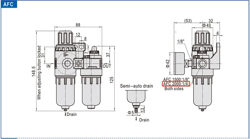 AFC2000 воздушный компрессор лечебное маслоотделитель воды регулятор FRL Комбинации фильтр объединения Аэрограф лубрикатор G1/" Порты и разъёмы