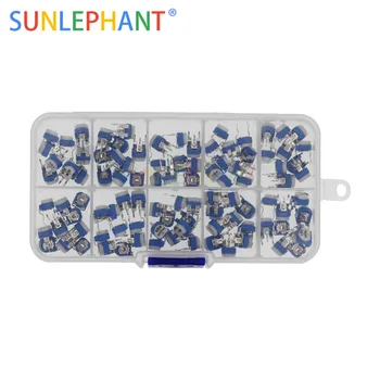 

100Pcs/Box RM065 Carbon Film Horizontal Trimpot Potentiometer Assortment Kit 10 Values Variable Resistor 500R - 1M