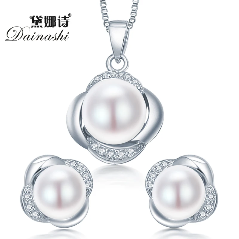Dainashi 925 серебро комплект ювелирных изделий серьги/жемчужное ожерелье украшения для женщин стерлингового серебра-Ювелирные наборы с подарочной коробка