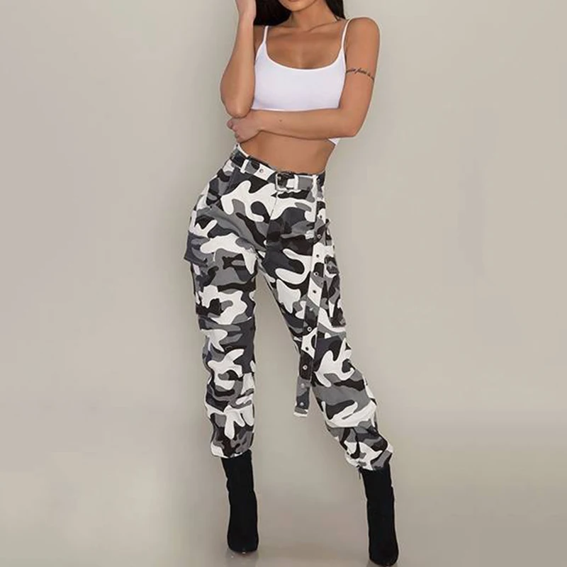 Women's Ladies Summer Spring Camo Cargo Pants Woman High Waist Long Trousers Women Casual Military Army Camouflage Pencil Pants