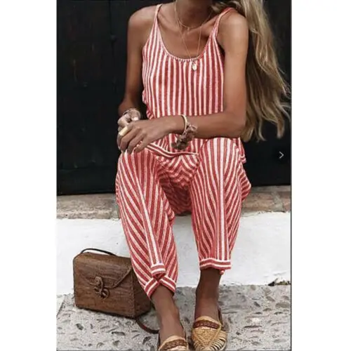 Casual Women Boho Striped Playsuit Jumpsuit Rompers Summer Beach Long Leg Trousers Pant Casual Women Boho Striped Playsuit Jumpsuit Rompers Summer Beach Long Leg Trousers Pant